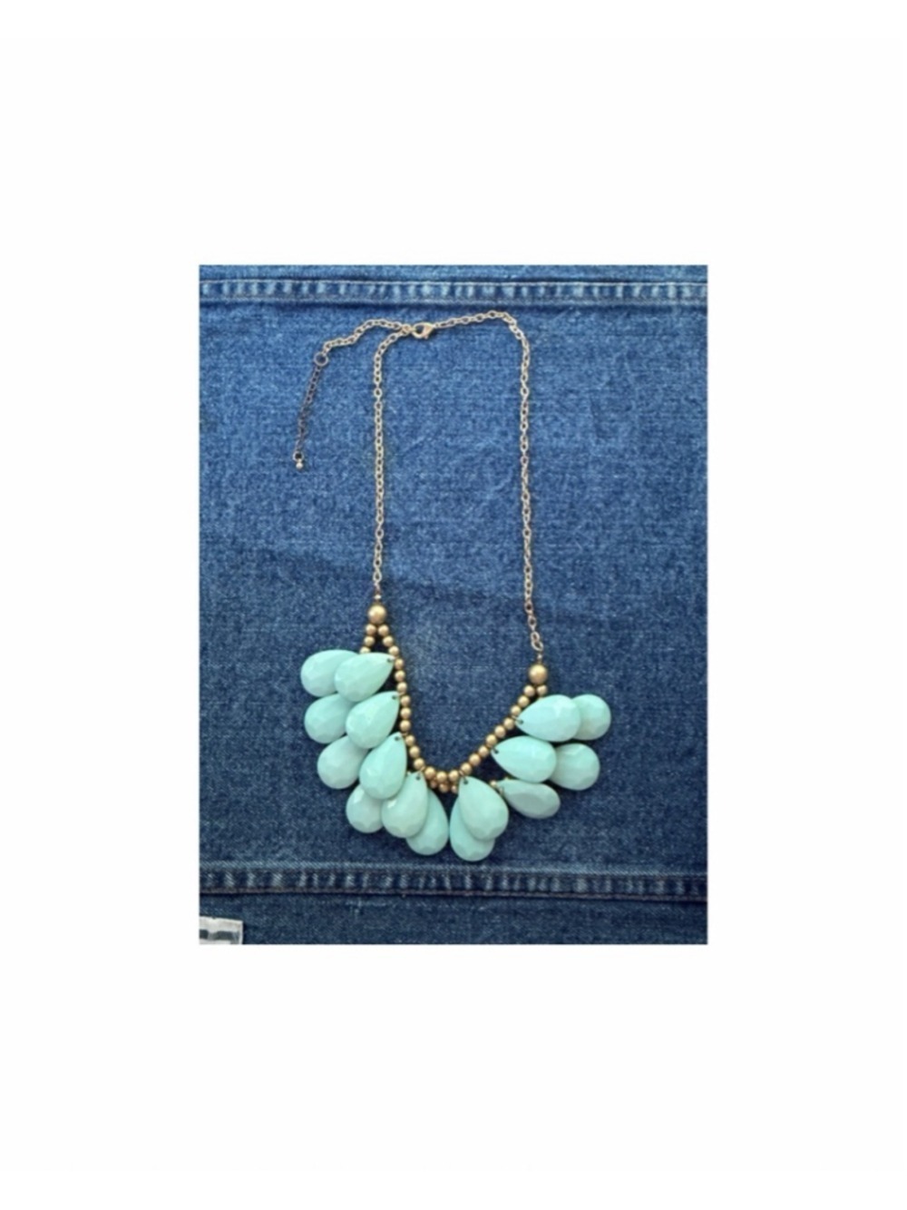 Light Blue & Gold Teardrop Necklace, One Size